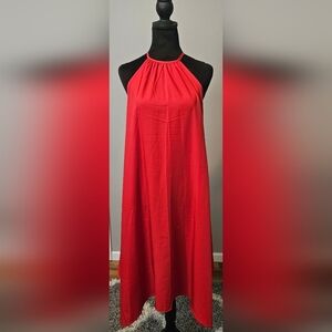 Sleeveless Red Halter Maxi Dress